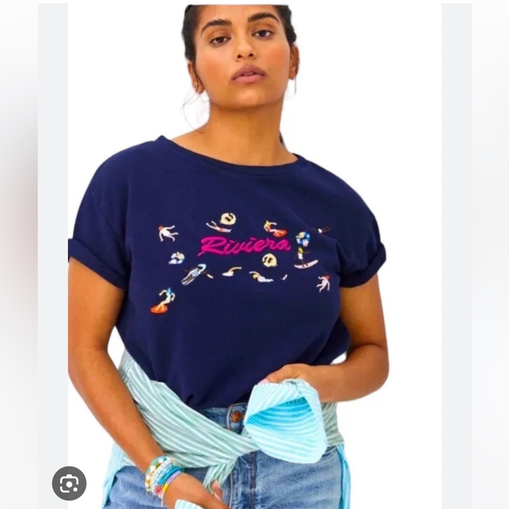 Anthropologie “Riviera” embroidered sweat shirt tshirt